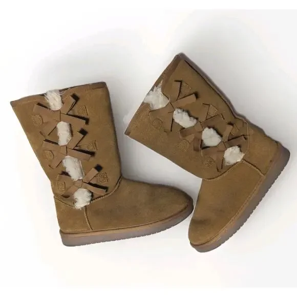 Koolaburra by UGG Chestnut Victoria Tall Bow Boots Tan Size 5 Fits 6 Or 6.5 - Picture 2 of 10